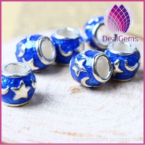 Blue 11x9mm European Murano Alloy Beads for Jewelry